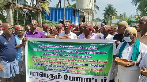 Hundreds of people shaved their heads, rolled on the streets on the 264th day of their continuous protest against the new airport near Parandur