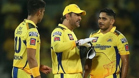 CSK captain MS Dhoni with the Bowlers