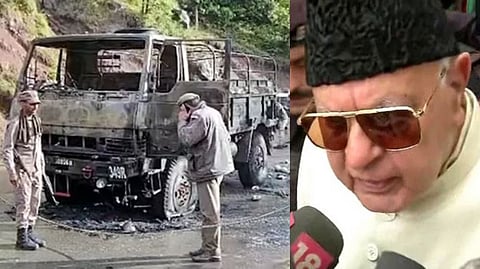 The terror attack killed 5 jawans in Poonch district of Jammu and Kashmir (left); Farooq Abdullah (right)