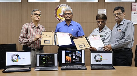 (L-R): K Ramesh, Dept of Applied Mechanics, IIT Madras, Manu Santhanam, Dean (ICSR), IIT Madras,
K Senthil Kumar, Director - Operations, Online Solutions (Imaging) Pvt. Ltd., Chennai, S. Sukumar,
Director - Business Development, Online Solutions (Imaging) Pvt. Ltd., Chennai