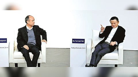 SoftBank Group founder-CEO Masayoshi Son with Alibaba founder-former chairman Jack Ma