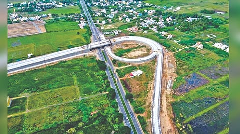 Tiruchy-Chidambaram highway and the trumpet interchange
connecting it with NH-32