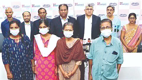 Naruvi Hospital authorities, doctors, with liver transplant patients and donors in Vellore on Monday