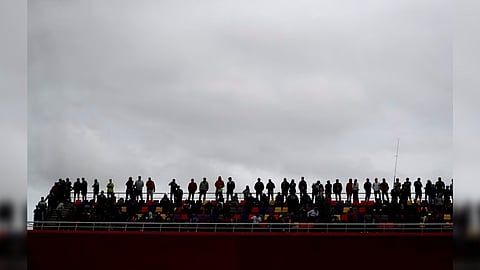 General view of spectators in a stand during the sprint race