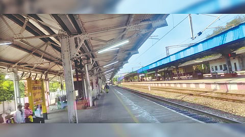 Lights along the platform of Fort station switched on during day time