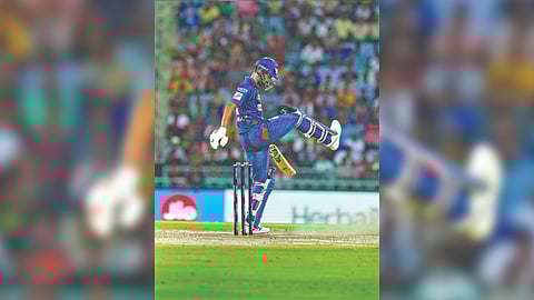 KL Rahul is frustrated after playing a dot ball