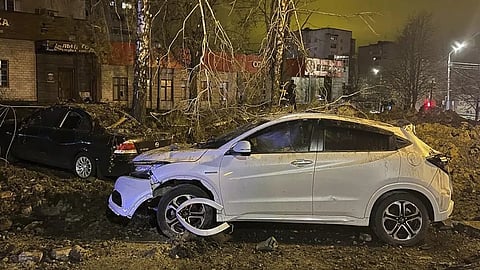 The site of the crater after an explosion in Belgorod