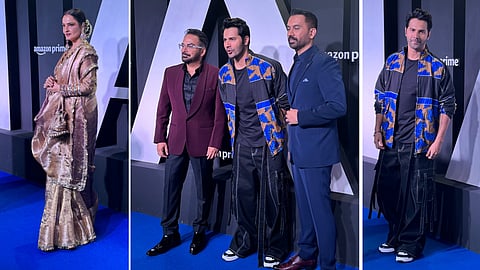 (L to R) Actress Rekha, Raj and DK with Varun Dhawan