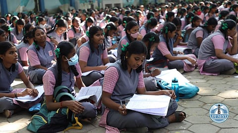 Students appearing for Class 10 board exam at Govt Girls Hr Sec School, Ashok Nagar in Chennai