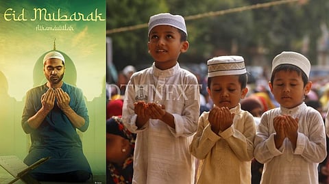 Actor STR's wish for Eid (left); Children offering namaz at a school on the occasion of the festival (right)
