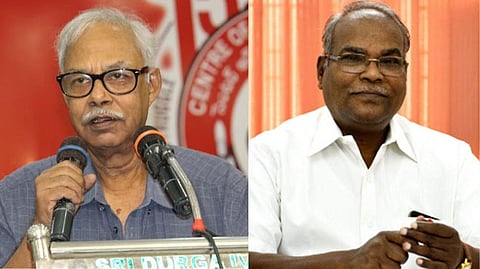 CITU general secretary Tapan Sen and CPM state secretary K Balakrishnan