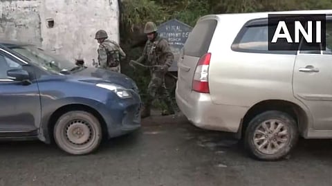 Bomb Disposal Squad and SOG of police at the spot at Bhimber Gali in Poonch where five soldiers lost their lives in a terror attack yesterday.