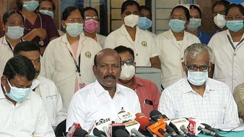 Ma Subramanian addressing the media in RGGGH in Chennai