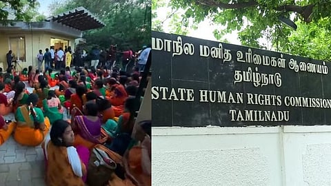 Students protesting on the campus; State Human Rights Commission