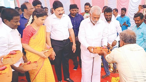 PK Sekar Babu lays foundation stone for construction of an anganwadi, a gym, playground, and multi-purpose centre in Royapuram