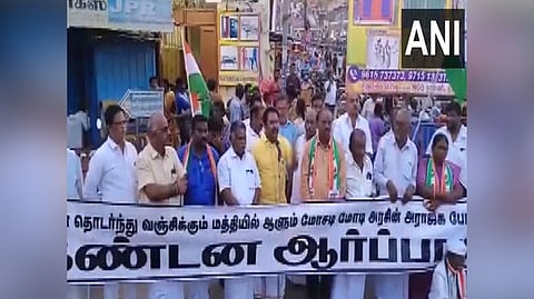 Visuals from protest organised by Congress