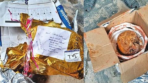 The gift-wrapped parcel received by Mohammed Kasim,Jamaat president of Mohamed Bunder in Thanjavur