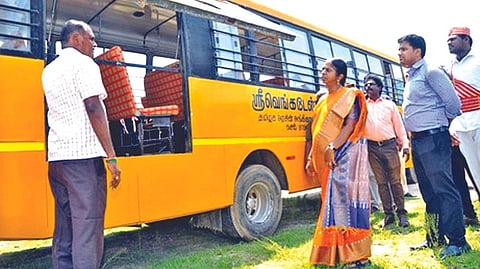 Collectors inspect school buses, interact with crew,