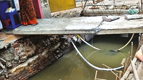 Sewage flow in the newly constructed storm water drain in Lakshmi Street