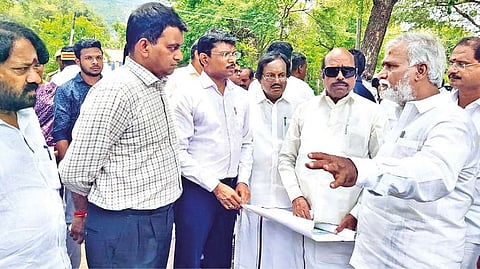 Ministers PK Sekarbabu and EV Velu taking stock of the preparation for Chitra Pournami in Tiruvannamalai on Sunday