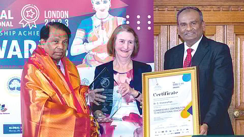 VIT university founder and chancellor G Viswanathan was conferred with a lifetime achievement award