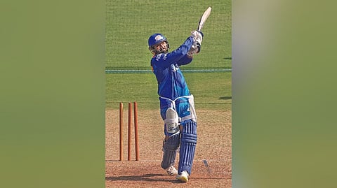MI captain Rohit Sharma bats during a practice session.
