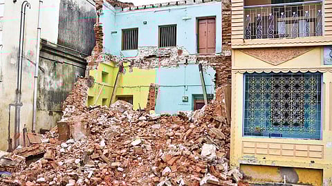 The collapsed house of K Sulthan in Thanjavur on Tuesday