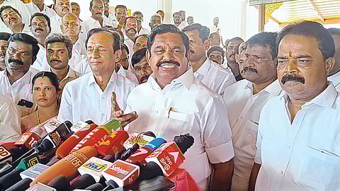 AIADMK general secretary Edappadi K Palaniswami addressing
reporters in Salem on Thursday