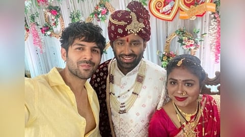 Kartik Aaryan at his bodyguard's wedding.