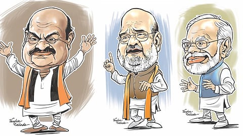 Caricatures of Bommai, Amit Shah & Narendra Modi