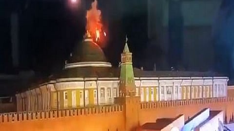 Screengrab of a video showing the drone attack on the Kremlin