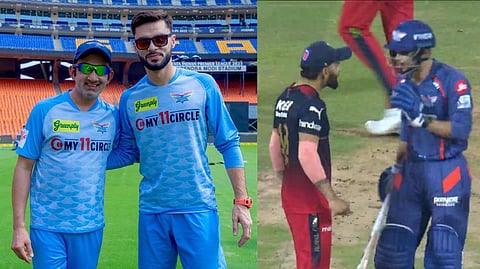 Naveen-ul-Haq with Gautam Gambhir (left); Virat Kohli and Naveen-ul-Haq at a heated argument in an IPL match.