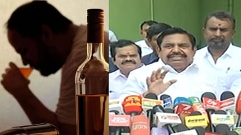 (On right) AIADMK Gen Secy Edappadi K Palaniswami speaking at a press conference in Tiruchy.