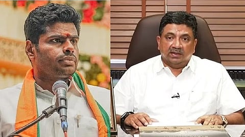 BJP TN chief K Annamalai (L), Tamil Nadu Finance Minister Palanivel Thiyaga Rajan (R)
