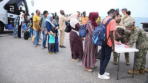 American nationals arrive for evacuation from the port, as clashes between the paramilitary Rapid Support Forces and the Sudanese army continue, in Port Sudan, Sudan, April 30, 2023.