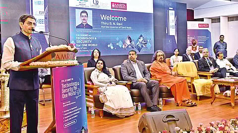 Governor RN Ravi addressing the C20 summit in Coimbatore