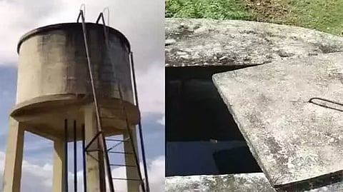 The overhead water tank at Vengavayal village in Pudukkottai district, in which human faeces was found floating, in December 2022.