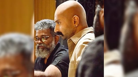 Fahadh Faasil and director Sukumar discussing a scene on the sets of Pushpa 2: The Rule