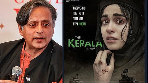 Congress MP Shashi Tharoor (right); Poster of 'The Kerala Story'