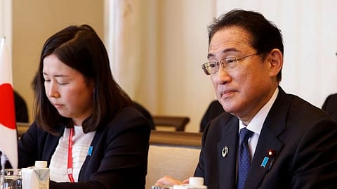 Japan's Prime Minister Fumio Kishida attends a bilateral meeting held by U.N. Secretary General Antonio Guterres (not pictured), on the sideline of the G7 leaders' summit in Hiroshima, western Japan