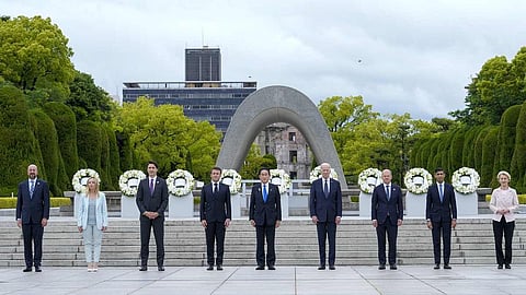 US President Joe Biden, UK Prime Minister Rishi Sunak and French President Emmanuel Macron arrived at Hiroshima Peace Memorial Park in Japan
