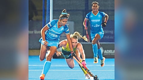 Action during India versus Australia on Thursday