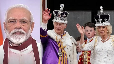 PM Modi (left); King Charles III and Queen Camilla