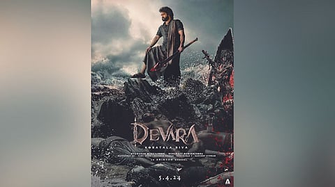 The first look poster featured Jr NTR standing on a seashore with a blood-covered axe in his hand