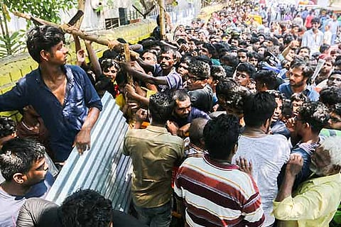 Fans throng the MA Chidambaram Stadium in Chepauk to buy tickets for CSK home matches
