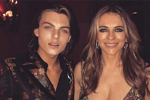 British actress Elizabeth Hurley and her son Damian