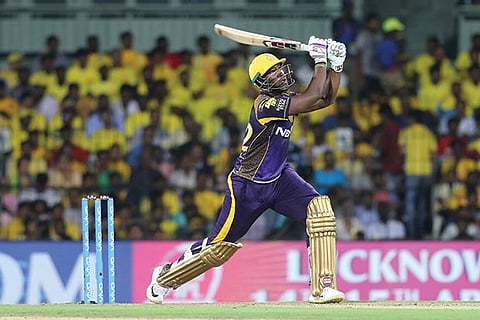 Andre Russel plays a shot against Chennai Super Kings