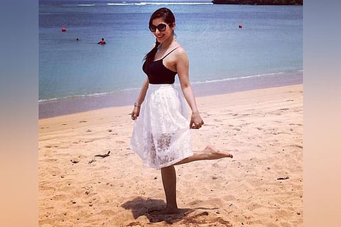 Actress Sophie Choudry in a beach in Bali