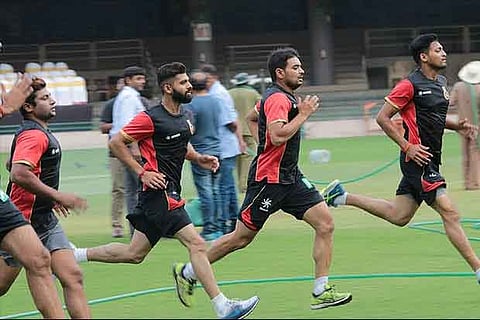 RCB players during a training session