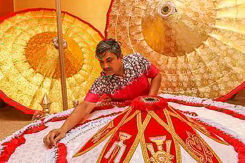 Gajendra makes umbrellas for Parthasarathy Swamy Temple and Kapaleeswarar Temple